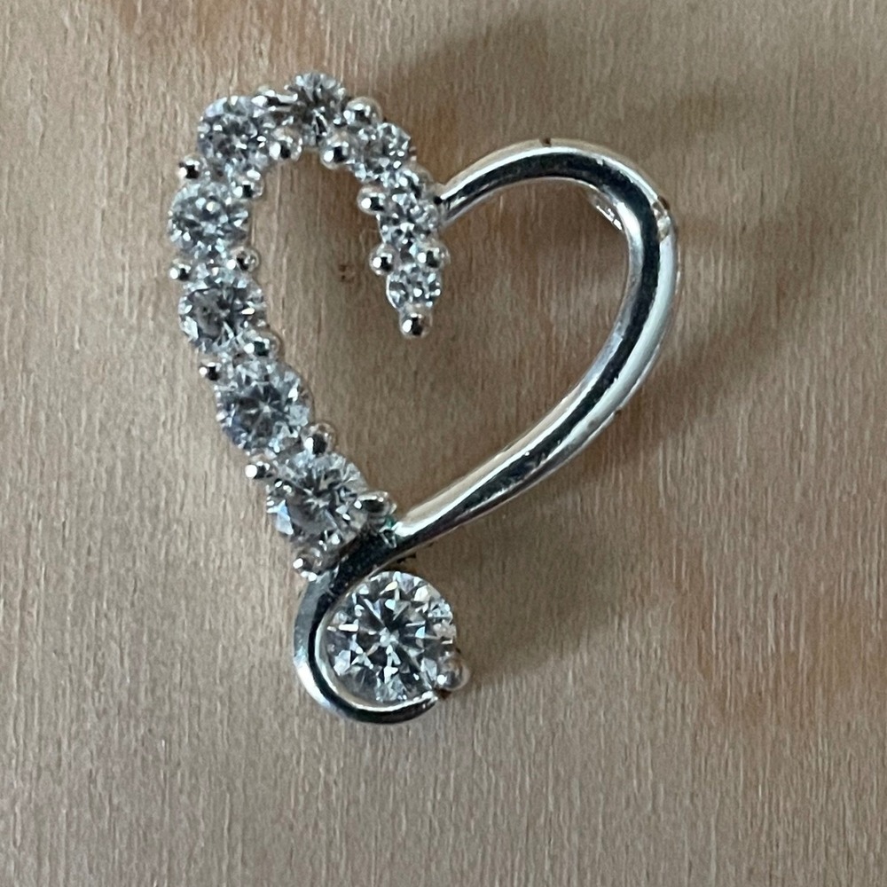 Silver Tone Cubic Zirconia Open Heart Pendant Graduated Clear Stones Love Charm